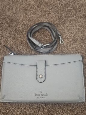 kate spade gray leather crossbody wallet with detachable strap